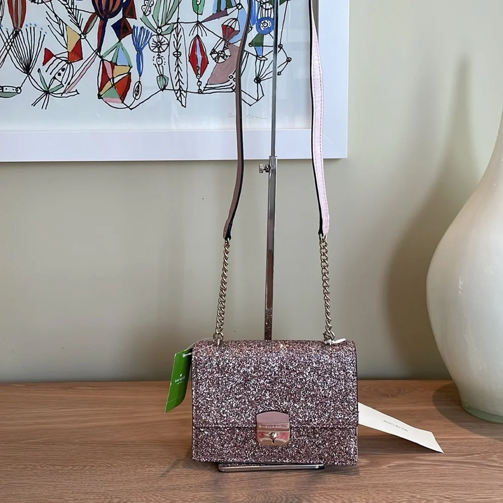 KATE SPADE SUNSET LANE CROSSBODY BAG Rosegold Glitter New with Tags Gift Idea